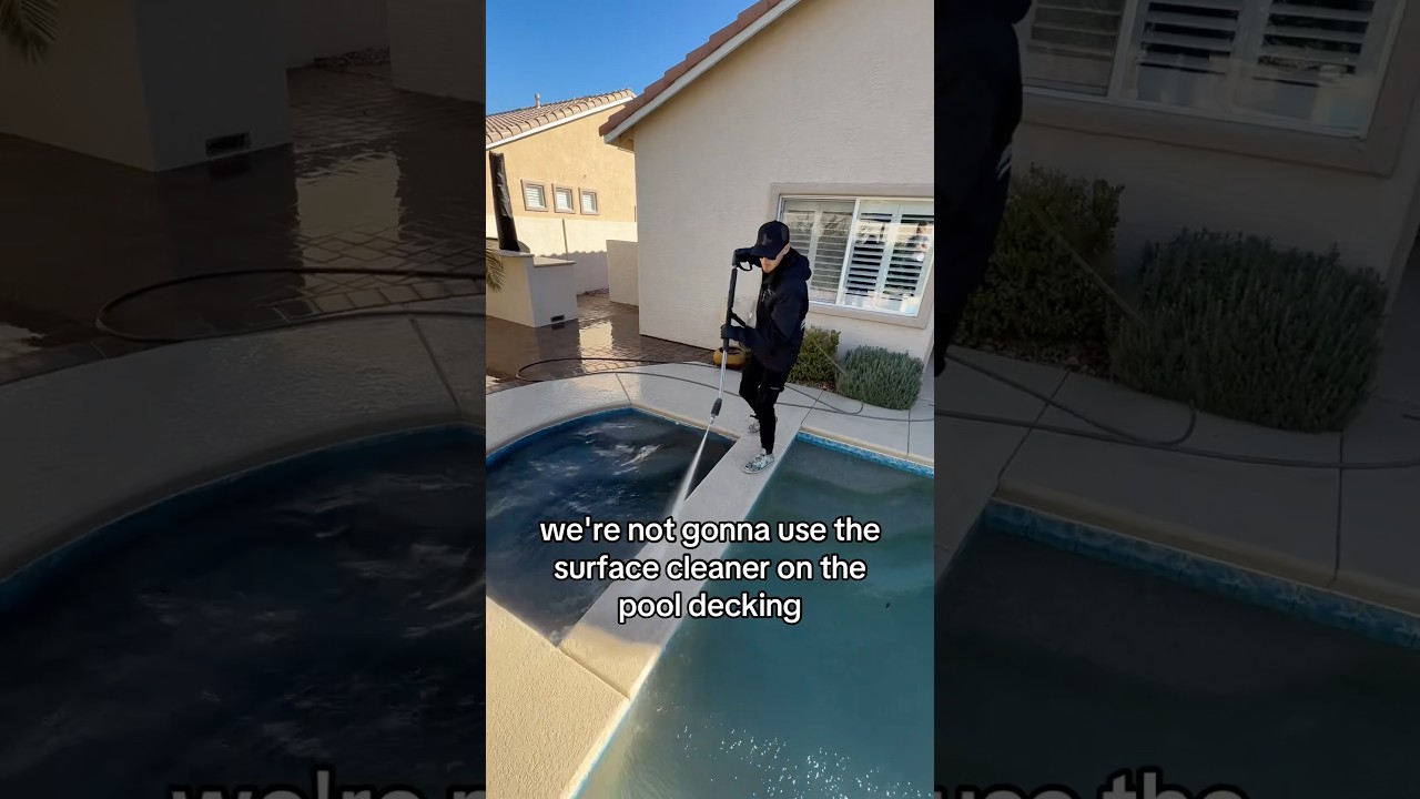 This is how you pressure wash a backyard pool deck & epoxy garage (step by step) #powerwashing