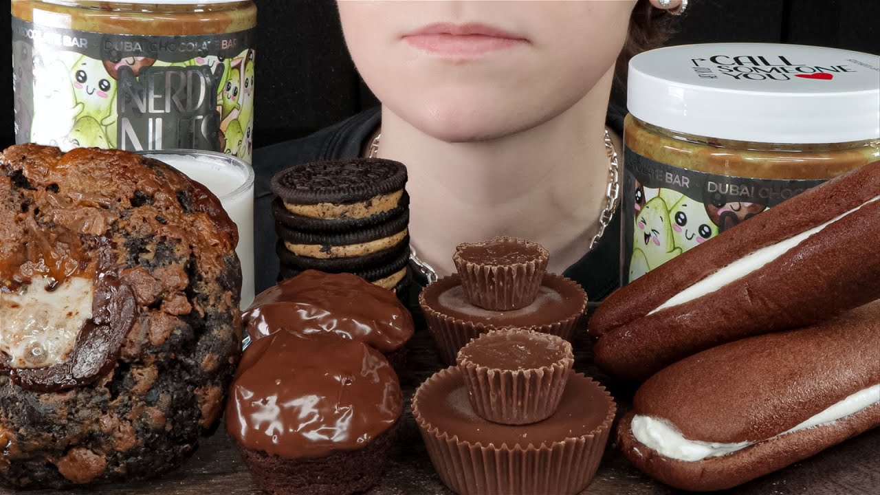 ASMR Dubai Chocolate Brownies, Reese's Oreo Cookies, Chocolate Cake, Big Fat Cookie Dessert Mukbang