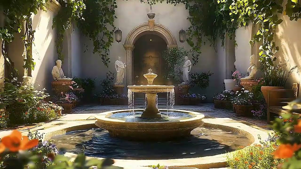 Tranquil Palace Gardens | Flowing Fountain Sounds, Gentle Birds and Relaxing Nature Atmosphere