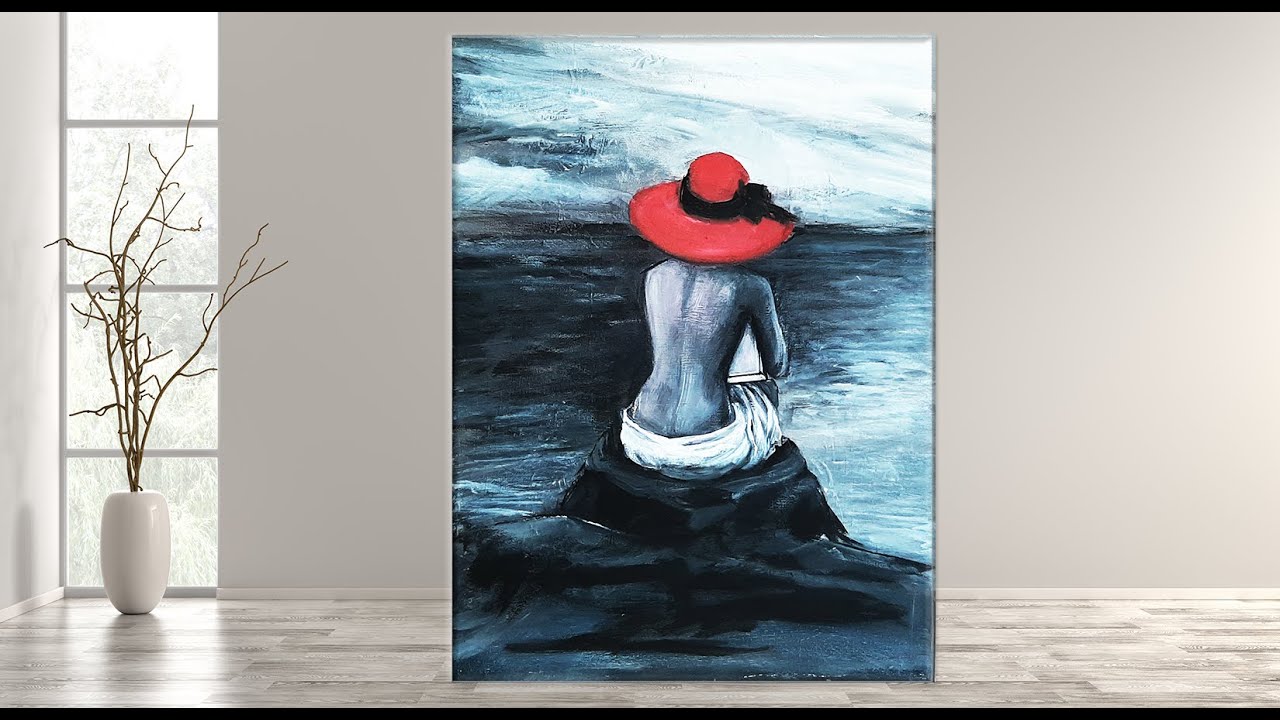 How to Paint a Lady with Hat/ Abstract Painting for beginners/ Acrylic /MariaArtHome