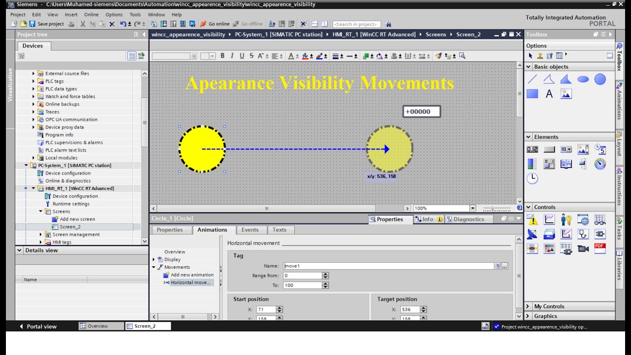 TIA Portal WinCC animations (appearance - visibility - movements)