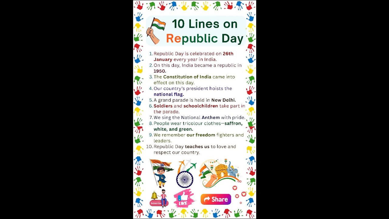 10 lines on Republic Day | 26 January Essay | Essay on Republic Day | Republic Day Essay  🇮🇳