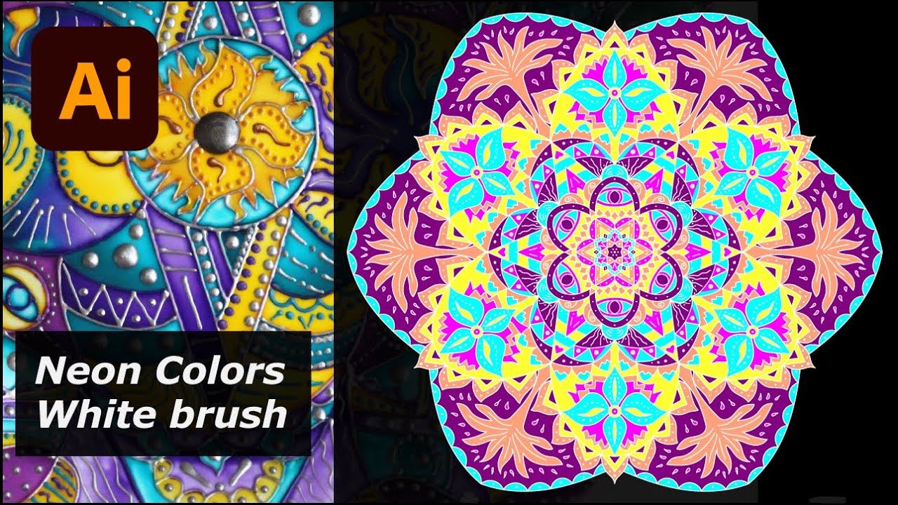 A mandala design with vibrant neon colors.
