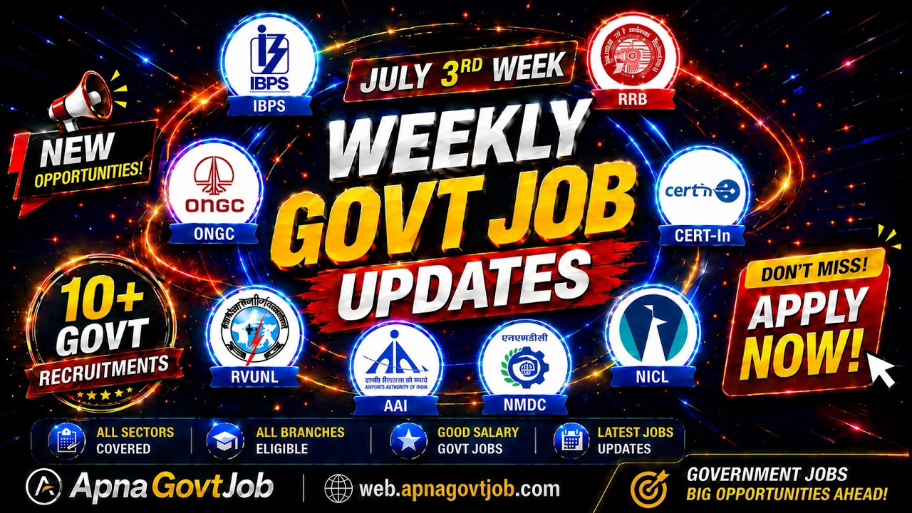 Weekly Job Updates 2026 🔥 BE/BTech, Diploma, BSc/BCA/MCA Govt Jobs | Apply Fast!