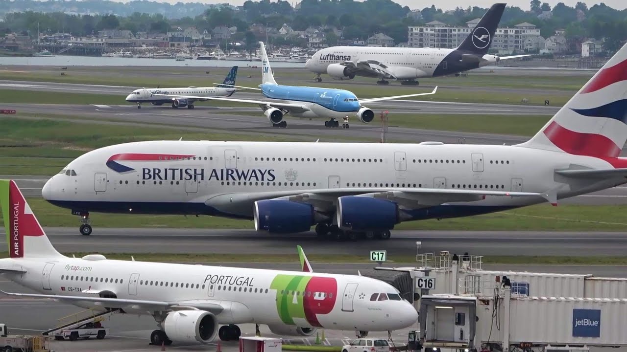 2 hours Boston Logan Airport ! 🇺🇸 Plane Spotting, RUSH HOUR, Heavy traffic Landing/ Take off