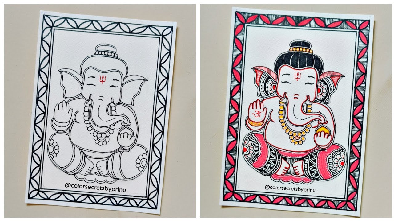 Madhubani Ganpati Bappa Drawing | How to Draw Madhubani Art | Easy Bappa Drawing |