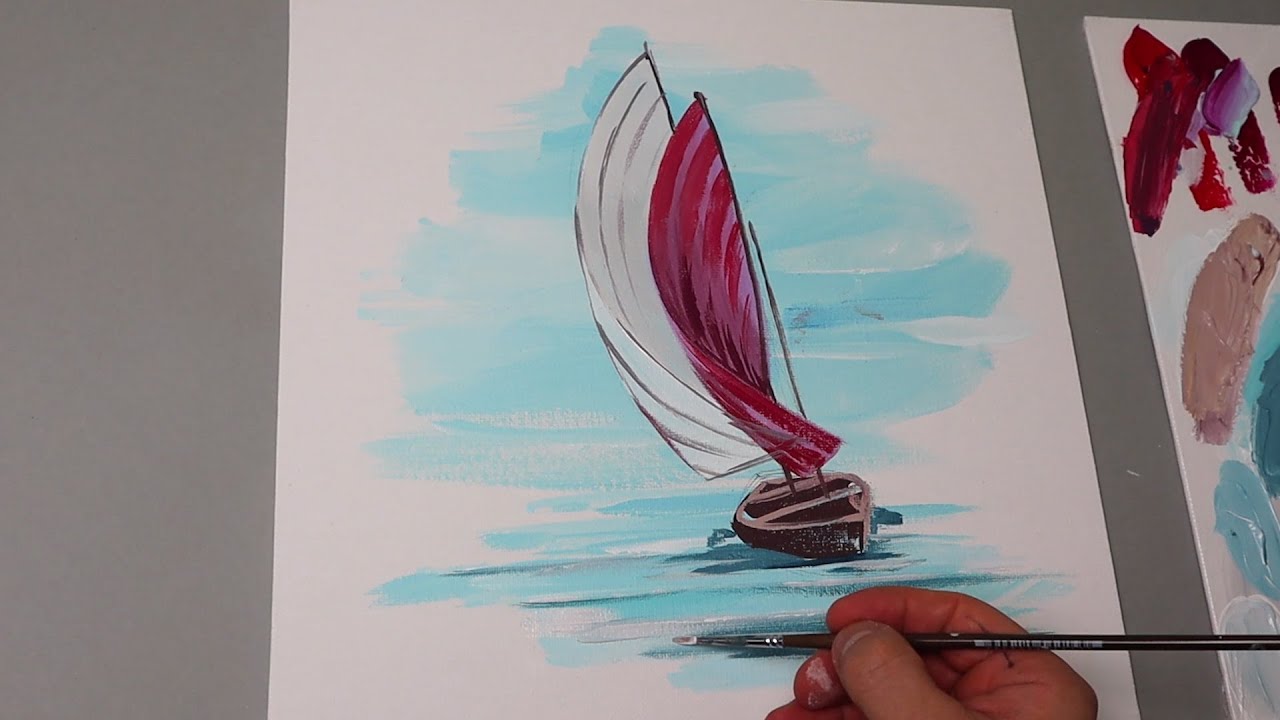 Easy SEA BOAT painting / Simple abstract painting demonstration