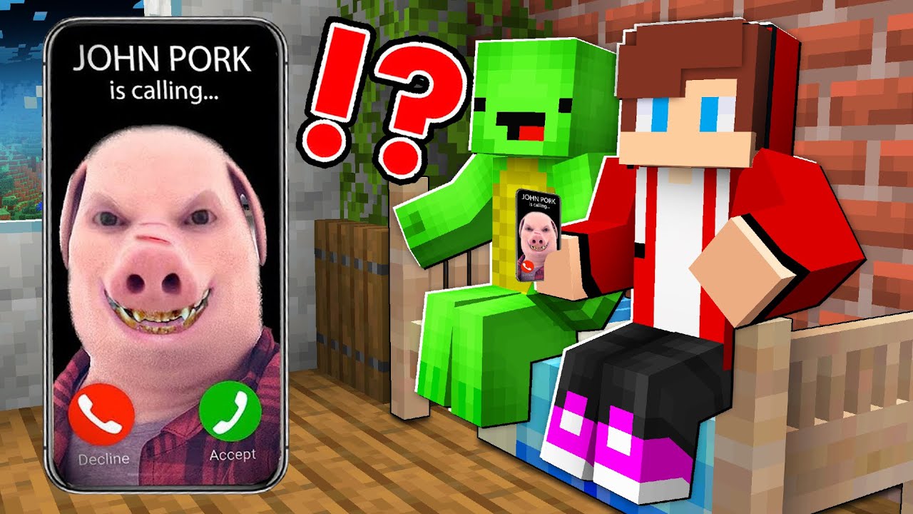 Scary John Pork Called JJ and Mikey at 3 AM in Minecraft - Maizen