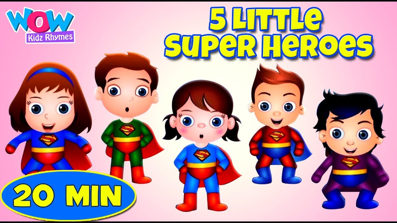 Five Little Super Heroes | Songs For Kids | Nursery Rhymes in English | Wow Kidz Rhymes