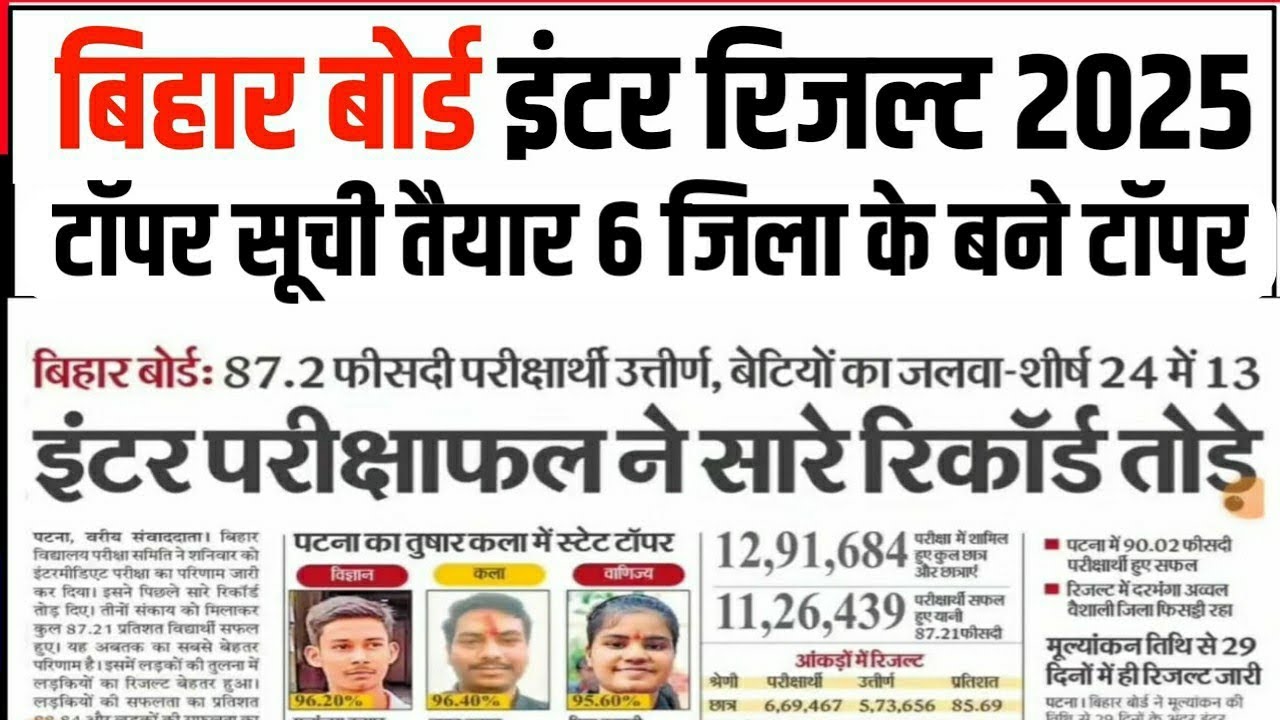 Bihar Board inter Result kab aayga 2025 Inter Matric Result Date 2025 Inter Matric topper list 2025