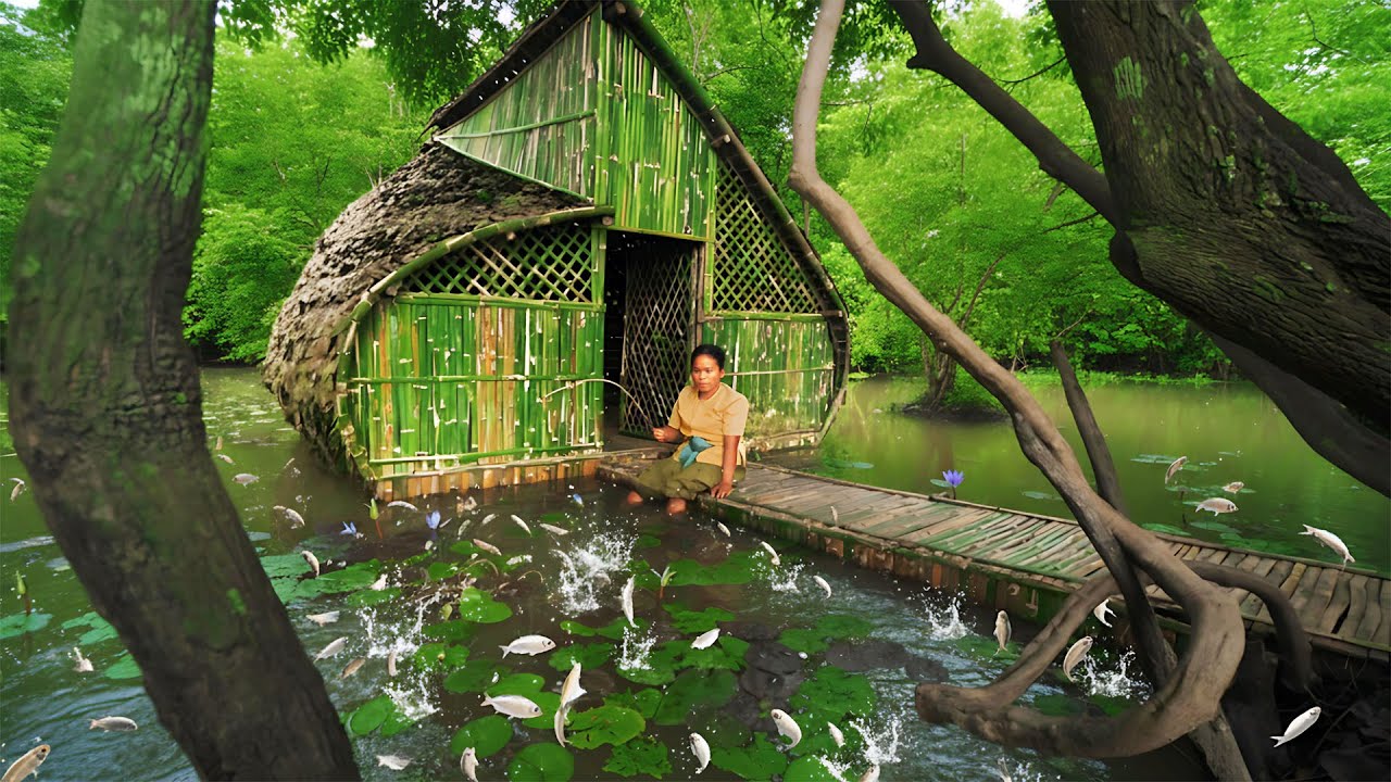 100Day Real Life Building Two Modern Bamboo House, Treehouse VS House on Water