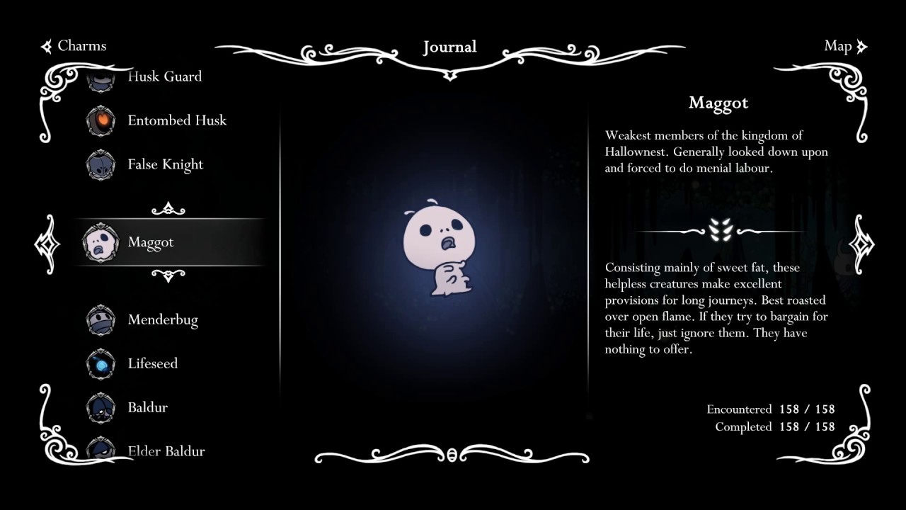 Hollow Knight - All 158 Hunter's journal entries (No Godmaster entries)