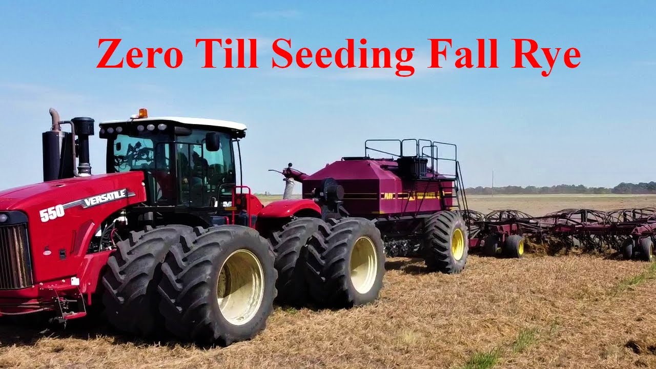 ZERO TILL SEEDING FALL RYE with 60' seedhawk air seeder. farming in Canada 550 HP Tractor