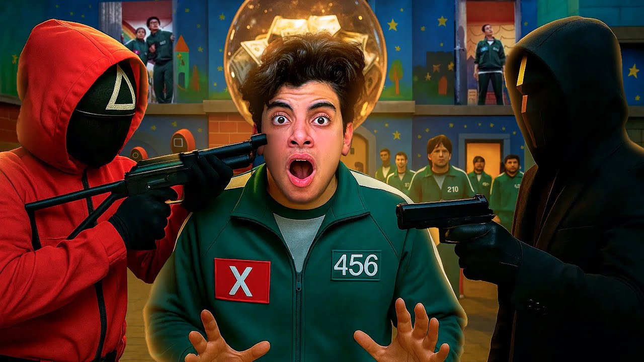 تحدي لعبة الحبار بالحياه الحقيقيه 😭 الحراس هجموا علينا الحسين راح فيها 😱💔