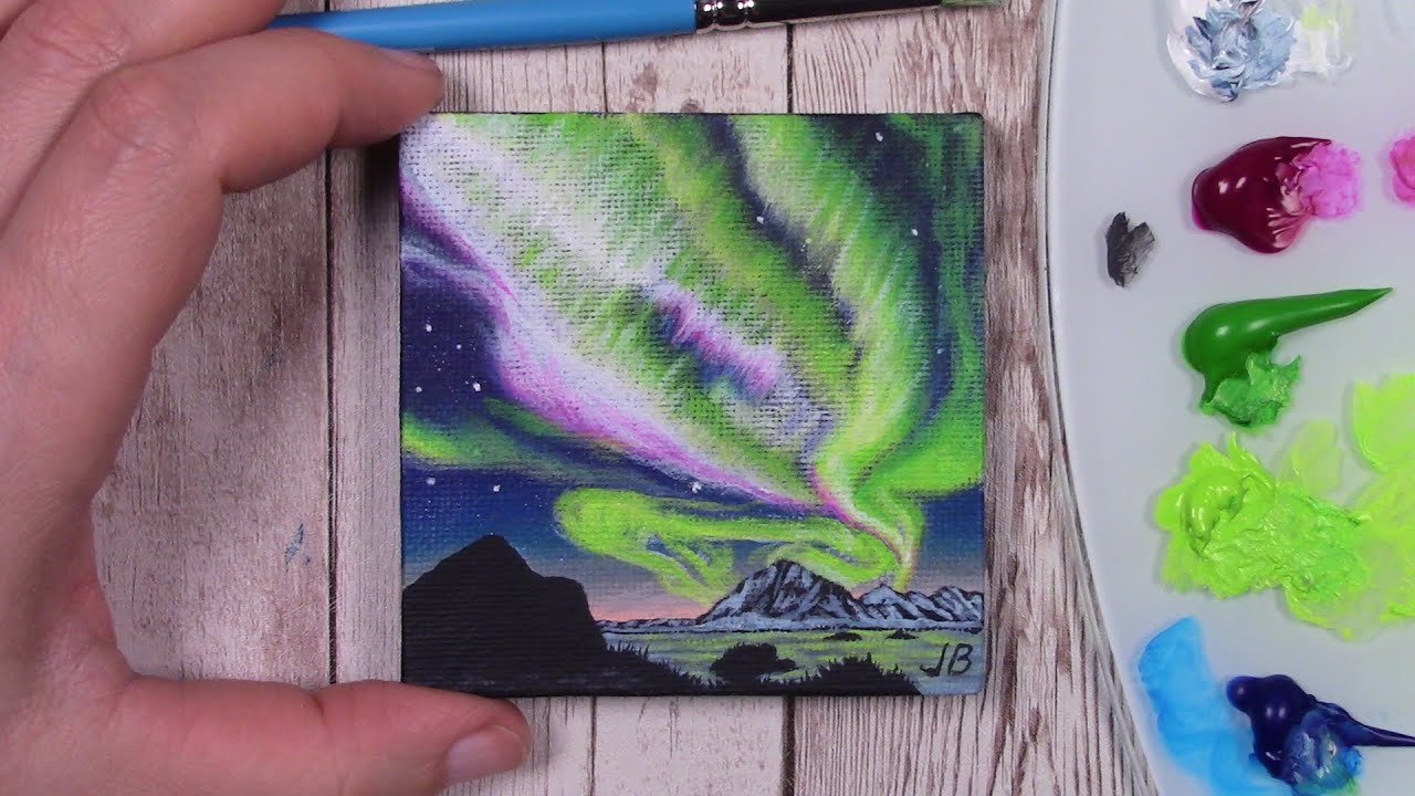 Northern Lights Acrylic Painting / Time Lapse Mini Painting