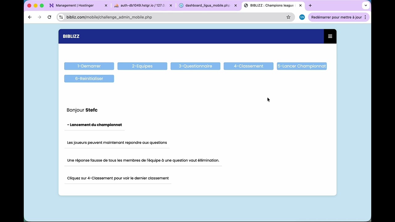 Biblizz - Quizz- mode champions league - parametrage de la competition