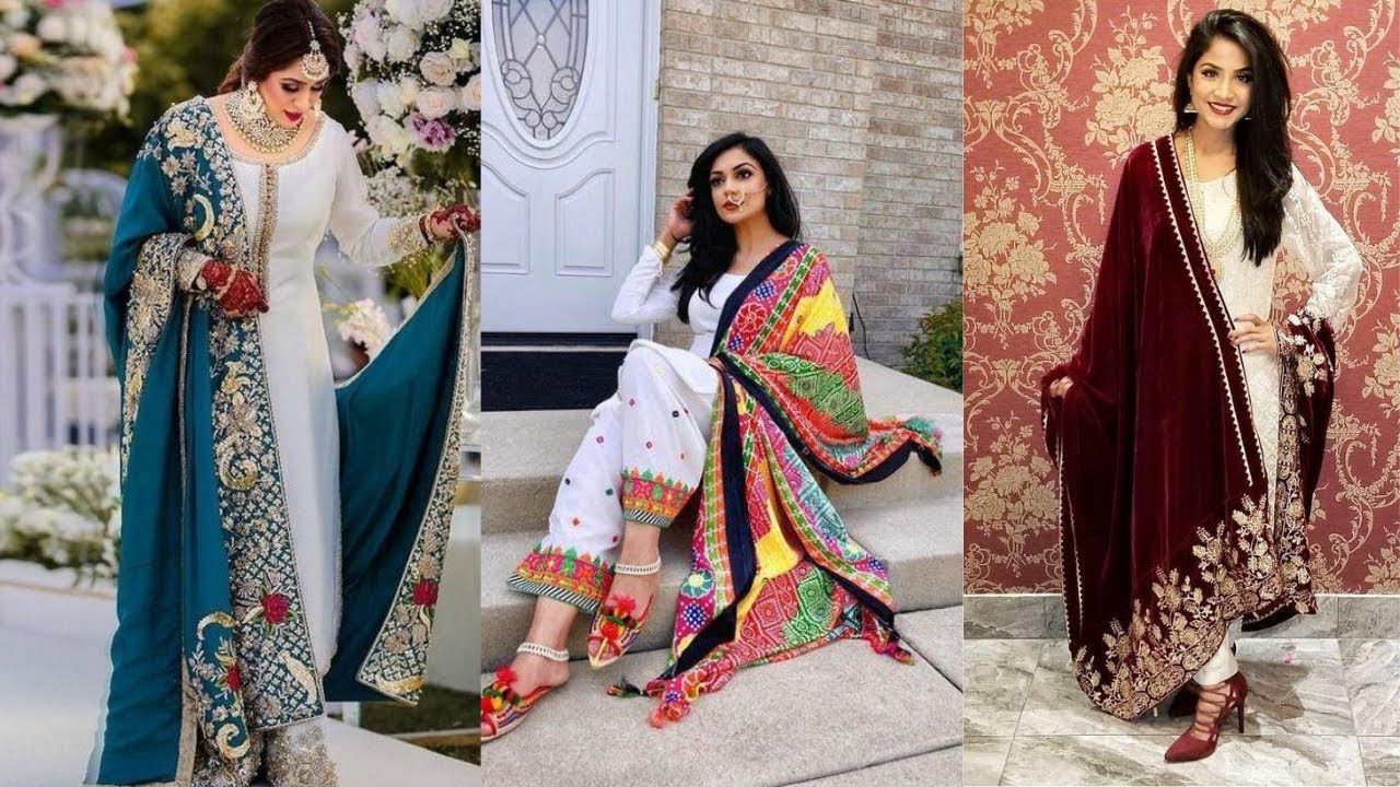 Pujabi White Suits Contrast Dupatta/ latest Dupatta for 2020/2021 / Contrast Dupatta