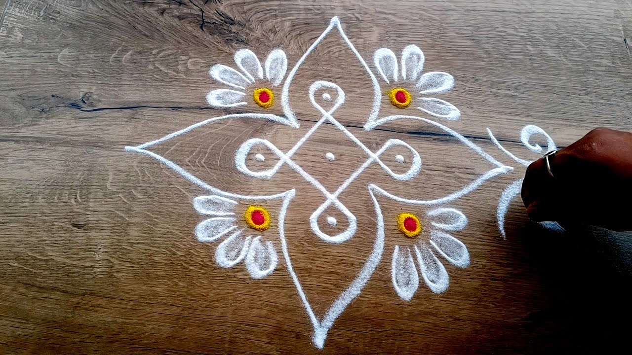 Easy rangoli with side border designs for festivals | Simple side kolam designs |  Friday rangoli