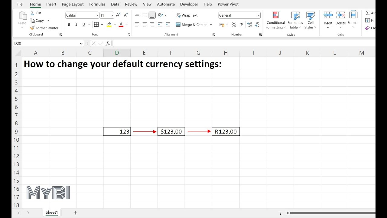 How to update your default currency format in Excel