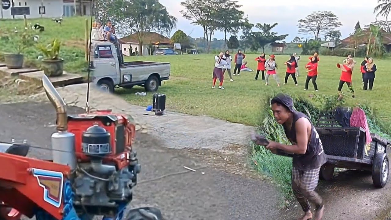 Terhalang ibu-ibu senam Traktor sawah masuk garasi