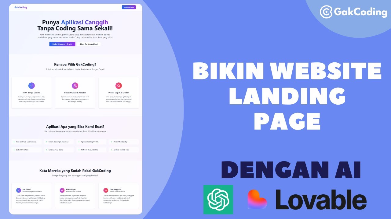 Bikin Website Landing Page Tanpa Coding Beneran Pakai AI ChatGPT & Lovable