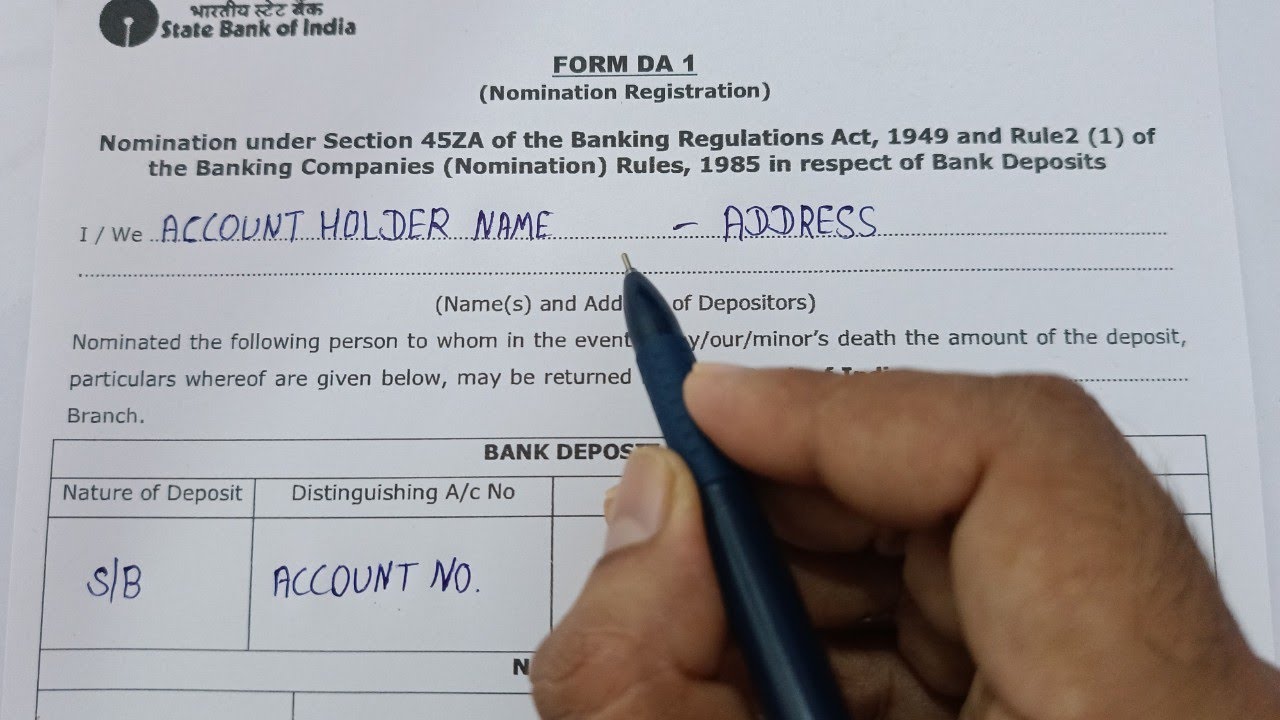 sbi nominee form kaise bhare | sbi da 1 nomination registration form | state bank nominee kaise jode