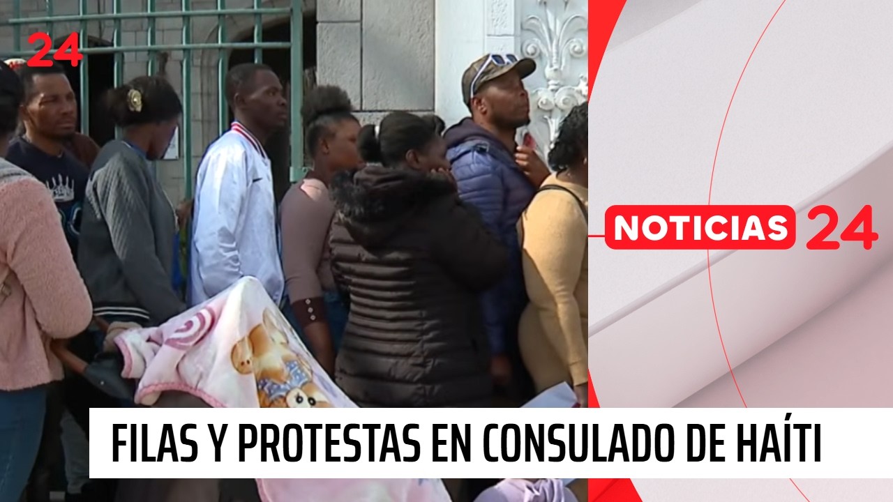 Largas filas y protestas en consulado de Hait&iacute; en Chile | 24 Horas TVN Chile
