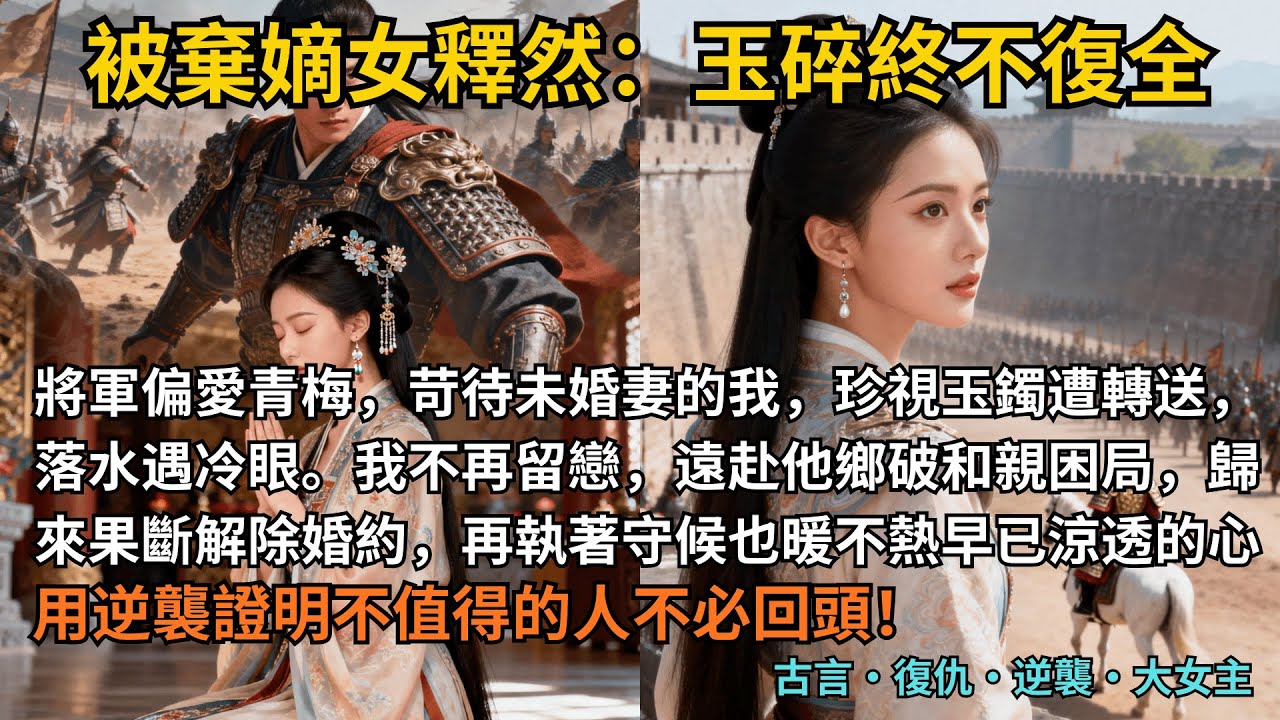 【古言逆襲】完結爽文，將軍偏愛青梅，苛待未婚妻的我，珍視玉鐲遭轉送，落水遇冷眼。我不再留戀，遠赴他鄉破和親困局，歸來果斷解除婚約，再執著守候也暖不熱早已涼透的心。#完結 #小說 #古言小說 #復仇