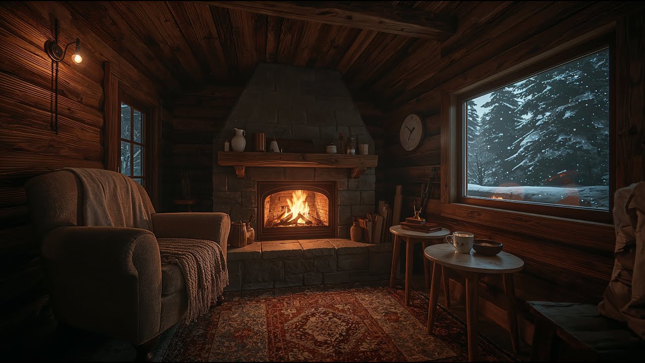 🔥 2.5 Hours Cozy Fireplace & Snow Falling ❄️ Relax, Study, Sleep, Meditation Ambience - No Ads