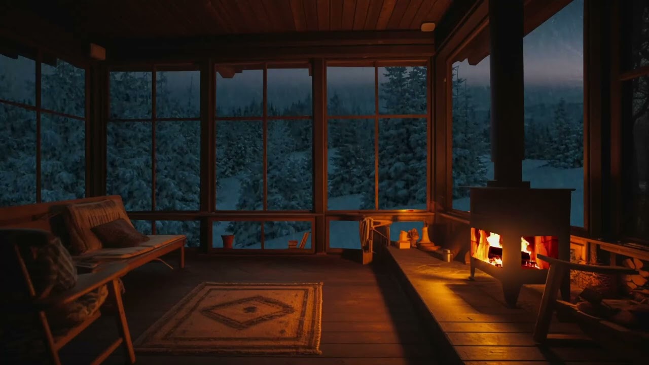 cozy lanai in winter listen to the Snowstorm, Blizzard and Heavy Wind Sounds to distress yourself