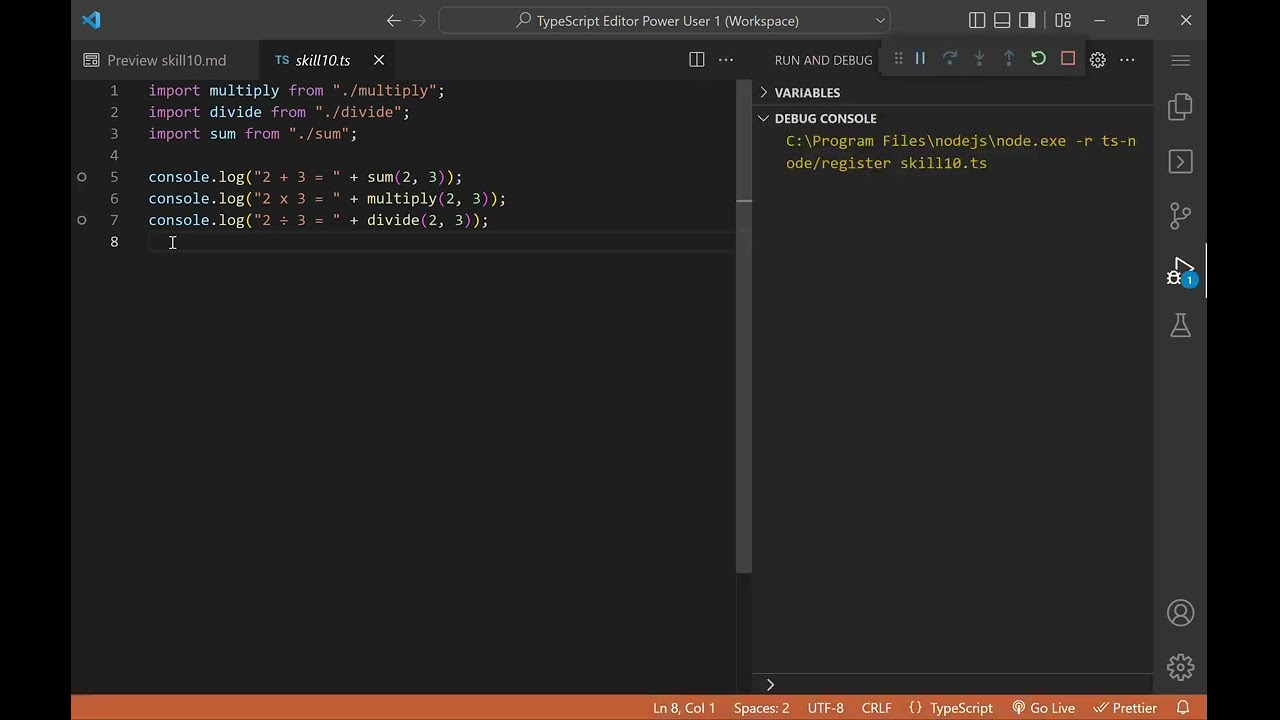 TypeScript Editor Power User 1 - Skill 10 - Debugger