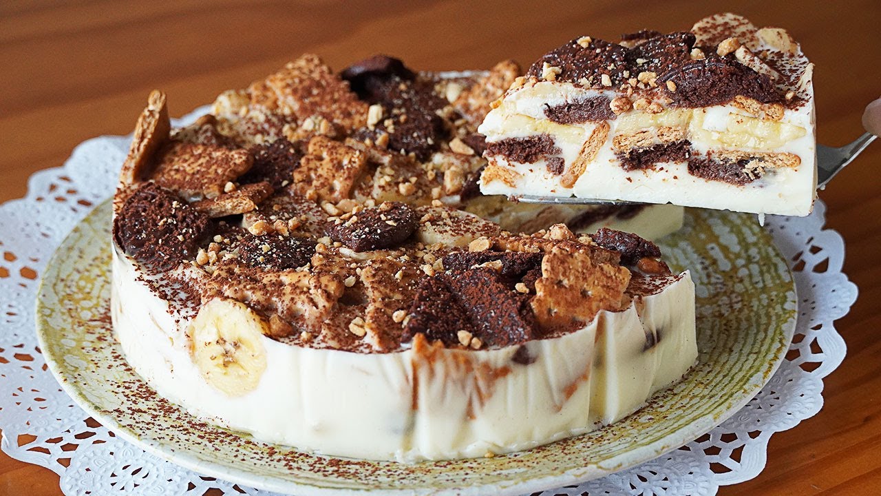 ¡SIN HORNO! Tarta de platano y galletas en 10 min. Las vas a querer hacer todos los días