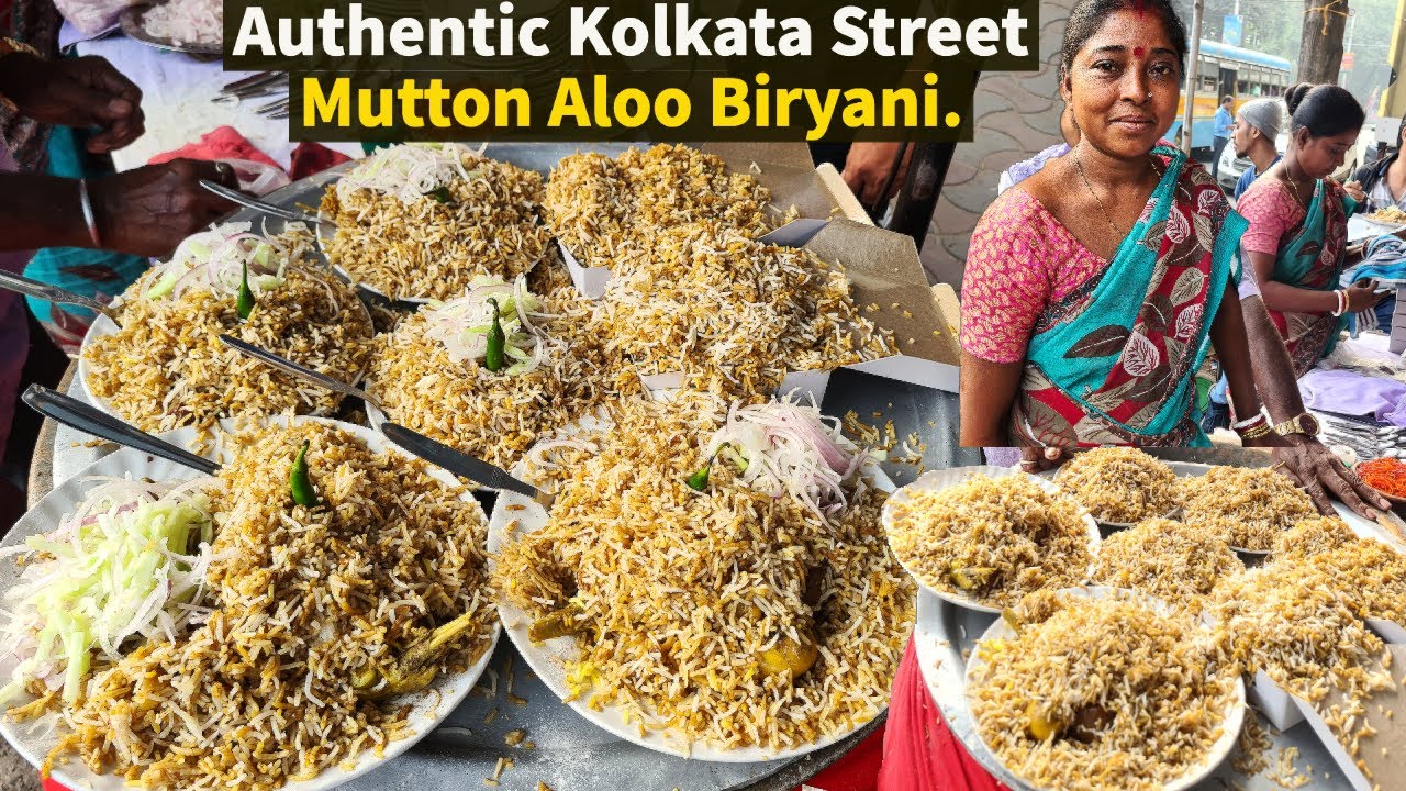 Kolkata Street Mutton Biryani. Samar Dar Biryani Roadside Counter. One Plate Mutton Biryani FULL SET
