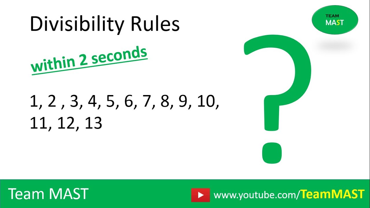 Divisibility Rules for 1, 2, 3, 4, 5, 6, 7, 8, 9, 10, 11, 12, 13 | #DivisibilityRules | Team MAST