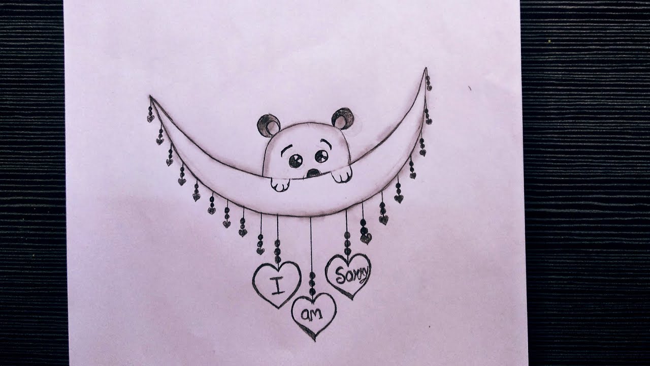 Sorry drawing Easy !! draw i am sorry and moon with teddy bear!!