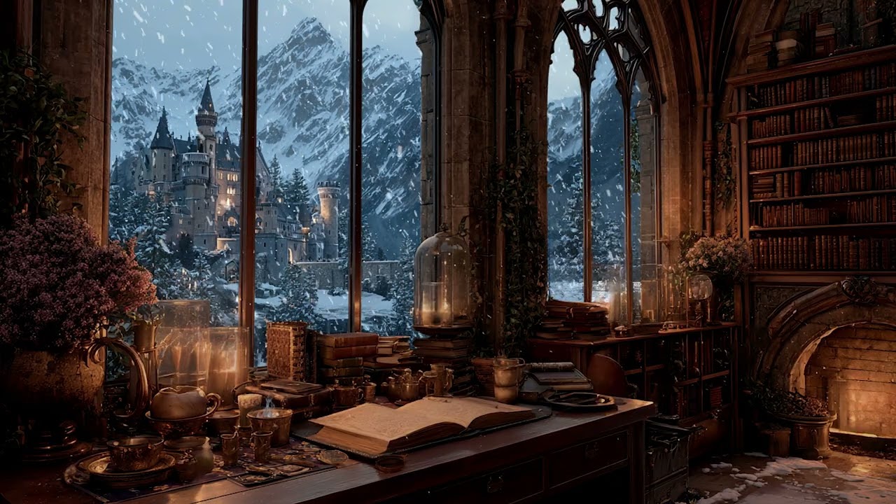 Quiet Snowy Cabin Night with Soft Fireplace Glow | Peaceful Winter Ambience for Sleep, Study & Relax