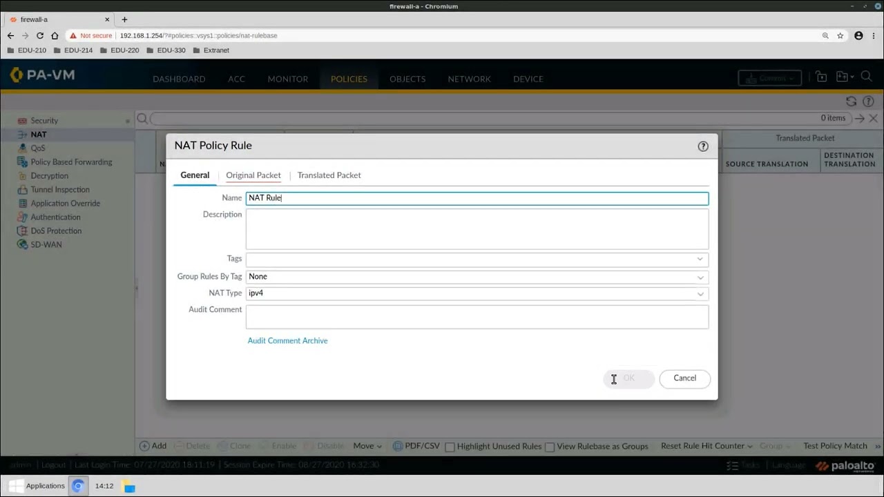 Web Interface Editing Guidance - Palo Alto Firewall