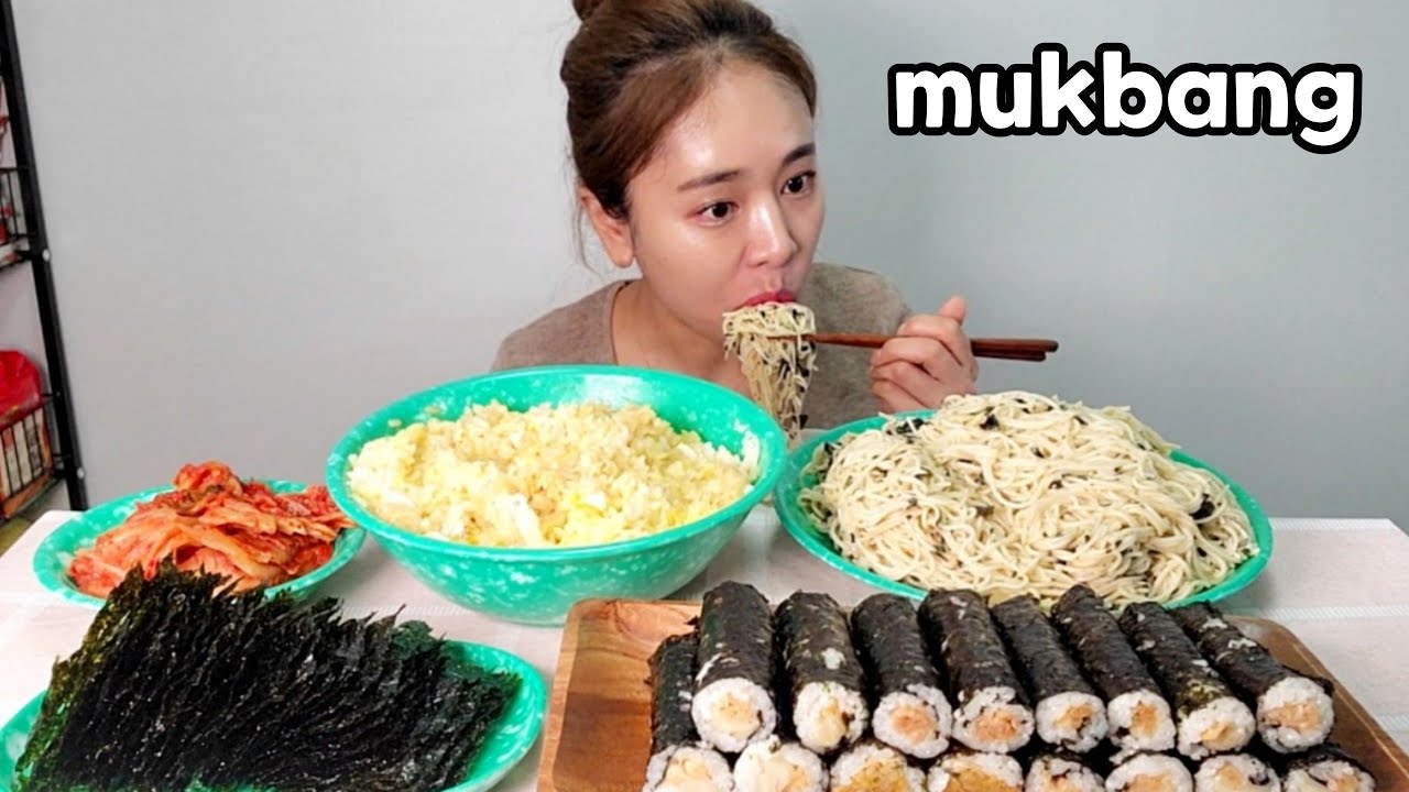 평범한 집밥 먹방:)간장계란밥&김치 들기름간장국수 실비김치 김밥먹방Soy sauce noodles,Egg Rice, Kimchi Gimbap Mukbang eating show