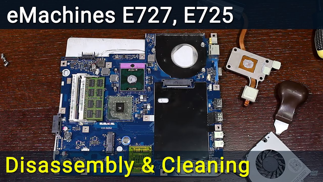 eMachines E727 E725 Разборка, чистка вентилятора от пыли и замена термопасты