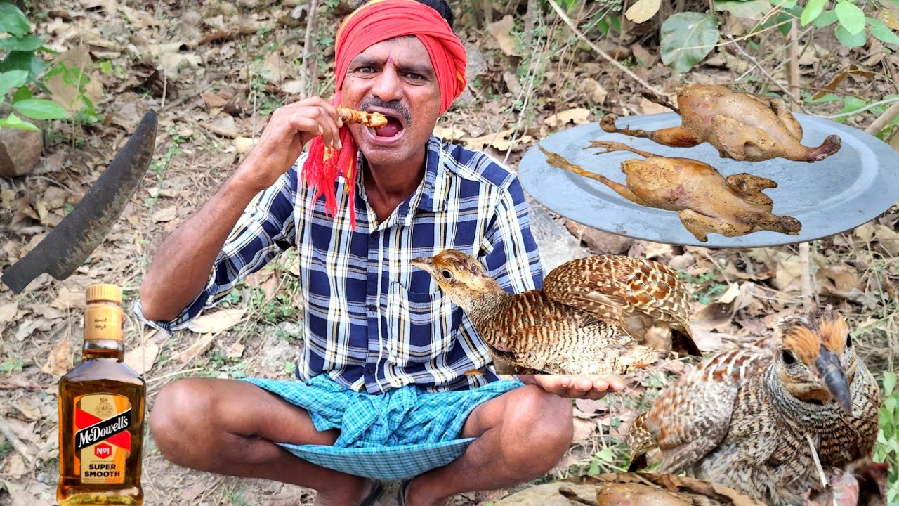 Quail birds curry | Quail birds cooking | village man village style cooking and eating & drinking