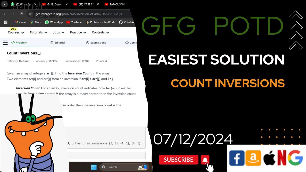 Count Inversions | gfg potd today | POTD | GFG Problem of the Day | C++ |