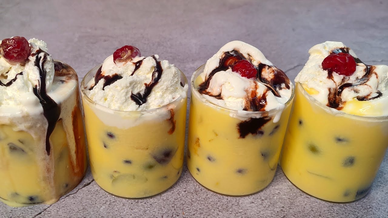 Fruit custard with ice-cream | Yummy dessert in summer |
