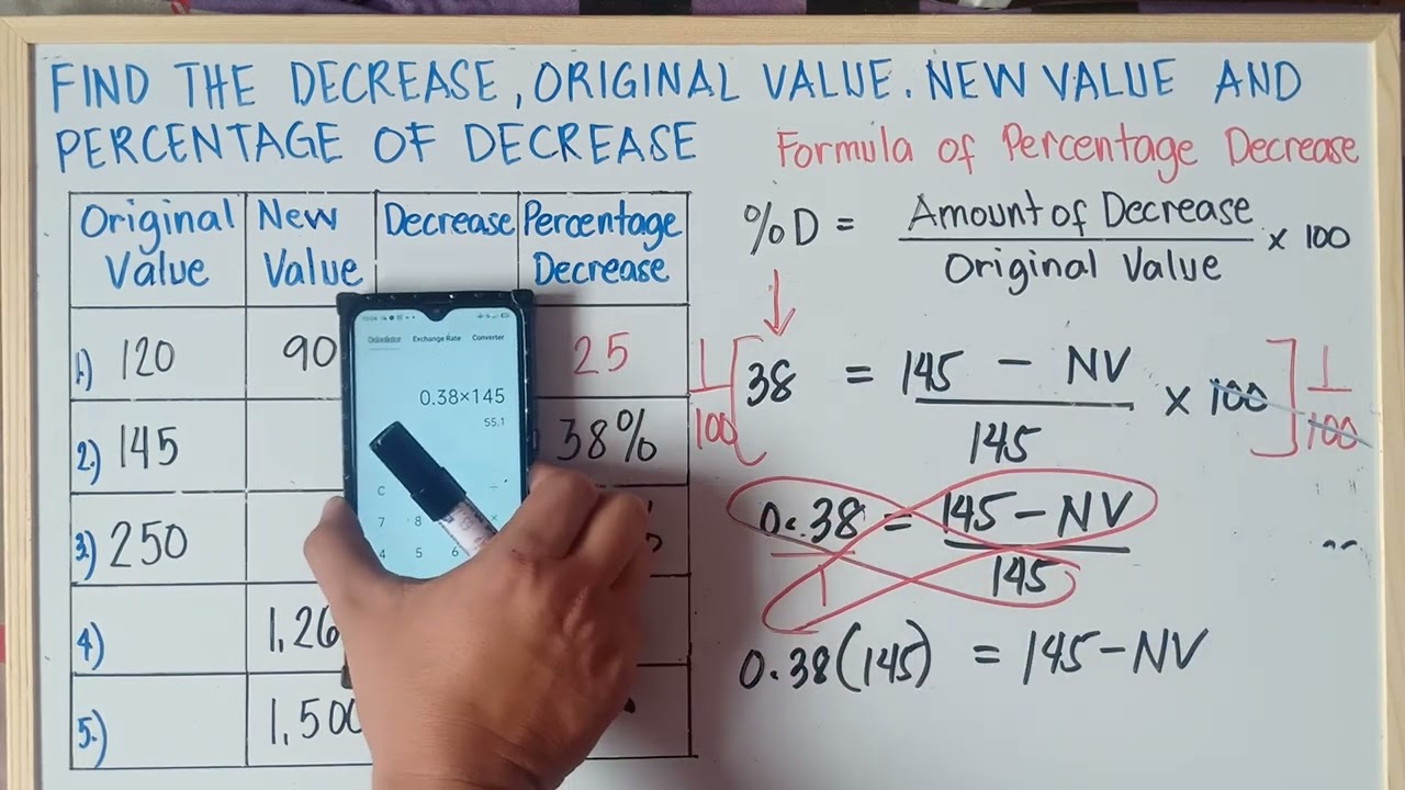 Find the Decrease in Value , Original and New Value and Percentage Decrease | Grade 7 | MC |