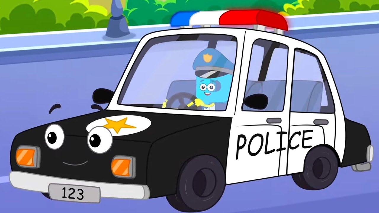Wheels On The Police Car and Vehicle Cartoon for Children