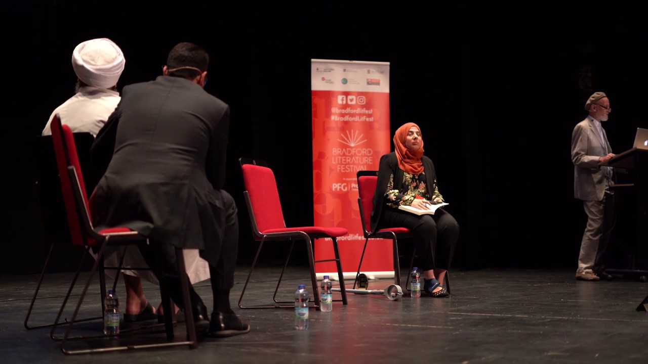 Meeting with Mountains launch at Bradford Literature Festival 2019 Peter Sanders with Habib Ali