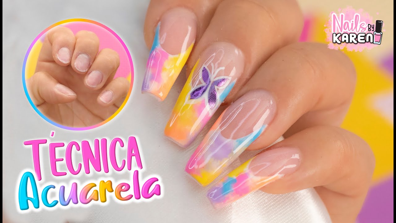 UÑAS ACRILICAS PASO A PASO - Técnica Acuarela + Foil