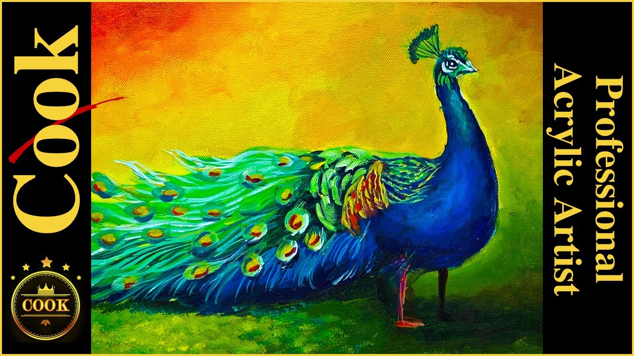 How to paint a Stylized Long Tail Peacock in Acrylics with  Ginger Cook Acrylic a Painting Tutorial