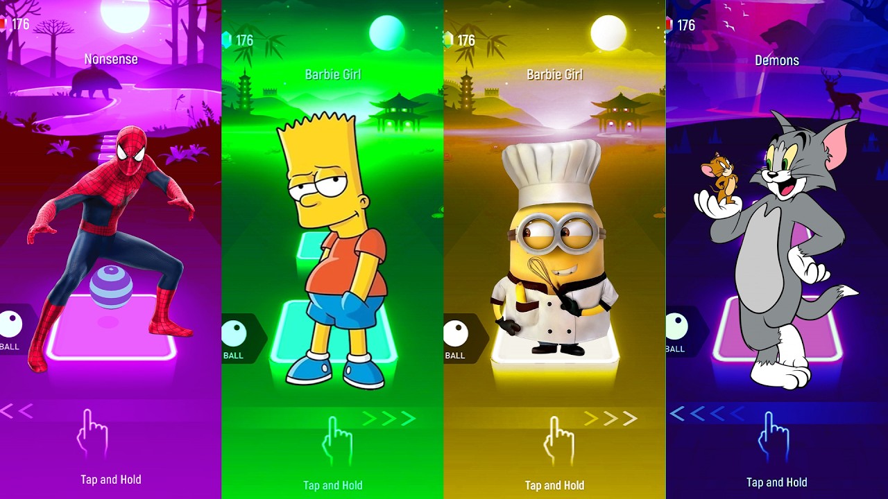 Spider-Man vs Bart Simpson vs Minion vs Tom & Jerry | Barbie Girl Tiles Hop EDM Rush Challenge! 🔥🕷️🟡