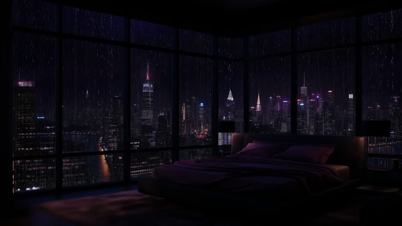 Falling Asleep in a NYC Luxury Apartment During a Rainy Night | City Ambience for Relaxation,Calm