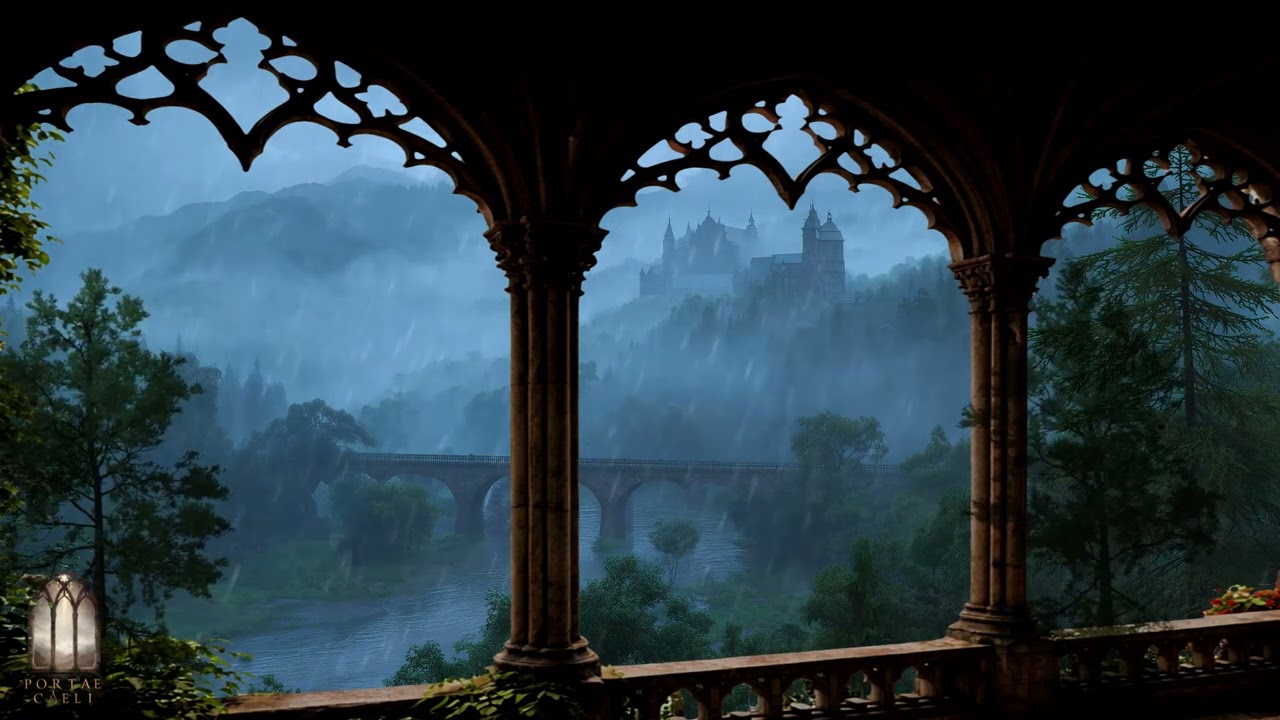 Window Projector Rainstorm Ambience | Gregorian Chants & Sacred Choir Music